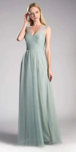 Formal Gowns Cinderella Divine - ET320 Sleeveless Pleated Top A-Line Gown