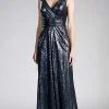 Formal Gowns Cinderella Divine - ET326 Surplice Bodice Draping Sequined Gown 2 Formal Gowns Cinderella Divine - ET326 Surplice Bodice Draping Sequined Gown