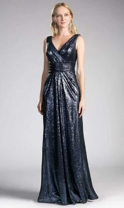 Formal Gowns Cinderella Divine - ET326 Surplice Bodice Draping Sequined Gown