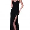 Formal Gowns Cinderella Divine - Faux Jewel High Neck Fitted Dress With Slit