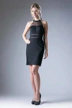 Cinderella Divine - Fitted Sheer Halter Cocktail Dress