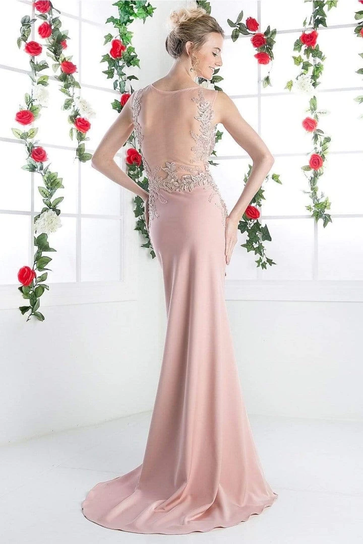 Cinderella Divine - Floral Applique Illusion Bateau Sheath Dress Formal Gowns 9 Cinderella Divine - Floral Applique Illusion Bateau Sheath Dress Formal Gowns