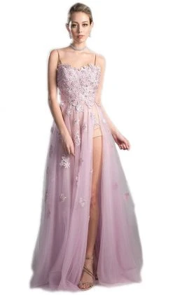 Cinderella Divine - Floral Embroidered Tulle A-line Prom Dress