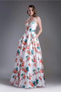 Formal Gowns Cinderella Divine - Floral Sweetheart Pleated Evening Gown 8 Formal Gowns Cinderella Divine - Floral Sweetheart Pleated Evening Gown