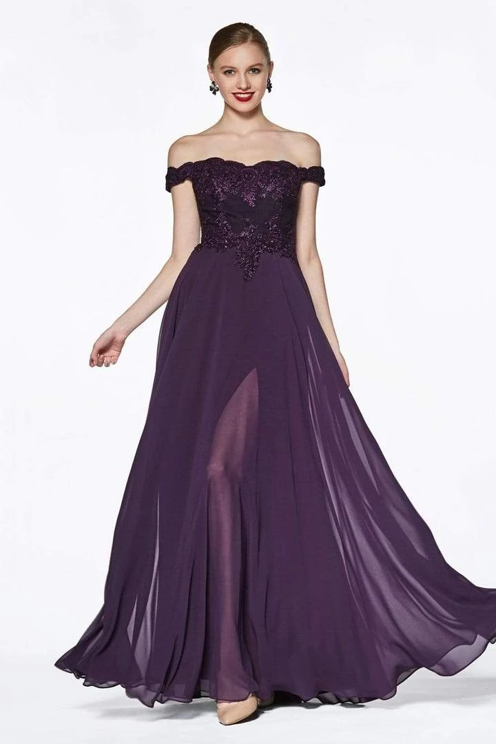 Cinderella Divine - Flowy Chiffon Lace Embellished A-Line Gown 7258 Formal Gowns 5 Cinderella Divine - Flowy Chiffon Lace Embellished A-Line Gown 7258 Formal Gowns