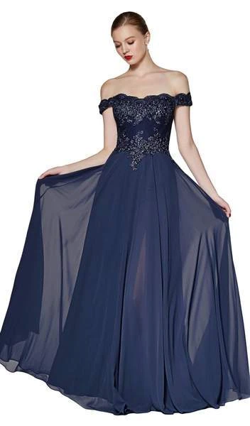 Cinderella Divine - Flowy Chiffon Lace Embellished A-Line Gown 7258 Formal Gowns 3 Cinderella Divine - Flowy Chiffon Lace Embellished A-Line Gown 7258 Formal Gowns