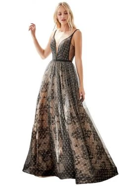 Formal Gowns Cinderella Divine - H9928 Deep V-neck A-line Gown