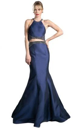 Cinderella Divine - Halter Neck Beaded Two-Piece Mermaid Evening Gown Formal Gowns