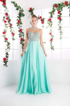 Cinderella Divine - High Halter Pearl Adorned Bodice Chiffon Gown 17 Cinderella Divine - High Halter Pearl Adorned Bodice Chiffon Gown
