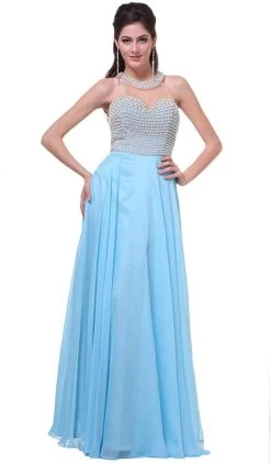 Cinderella Divine - High Halter Pearl Adorned Bodice Chiffon Gown 21 Cinderella Divine - High Halter Pearl Adorned Bodice Chiffon Gown
