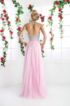 Cinderella Divine - High Halter Pearl Adorned Bodice Chiffon Gown 20 Cinderella Divine - High Halter Pearl Adorned Bodice Chiffon Gown