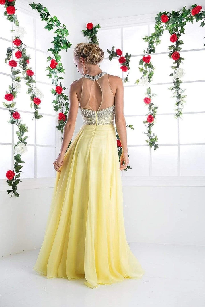 Cinderella Divine - High Halter Pearl Adorned Bodice Chiffon Gown 5 Cinderella Divine - High Halter Pearl Adorned Bodice Chiffon Gown