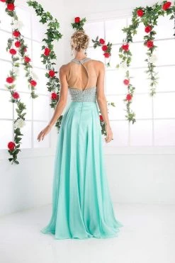 Cinderella Divine - High Halter Pearl Adorned Bodice Chiffon Gown 18 Cinderella Divine - High Halter Pearl Adorned Bodice Chiffon Gown
