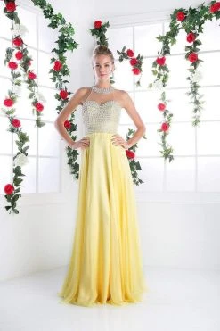 Cinderella Divine - High Halter Pearl Adorned Bodice Chiffon Gown