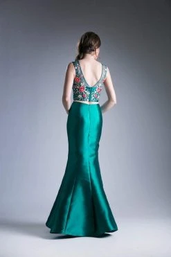 Cinderella Divine - HW03 Two Piece Floral Appliqued Mermaid Gown Formal Gowns