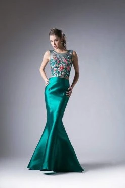 Cinderella Divine - HW03 Two Piece Floral Appliqued Mermaid Gown Formal Gowns