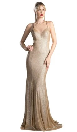 Cinderella Divine - Illusion Jewel Neck Shimmer Fabric Fitted Dress Formal Gowns
