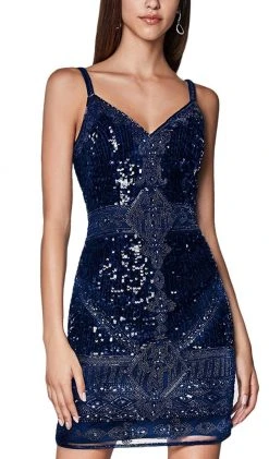 Cocktail Dresses Cinderella Divine - J0247 Bedazzled V-neck Sheath Cocktail Dress 6 Cocktail Dresses Cinderella Divine - J0247 Bedazzled V-neck Sheath Cocktail Dress