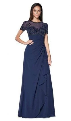 Cinderella Divine - J0295 Vine Embroidered Sheer Short Sleeve Drape Ruffle Dress - 1 Pc Gray In Size 8 Available Formal Gowns 8 Cinderella Divine - J0295 Vine Embroidered Sheer Short Sleeve Drape Ruffle Dress - 1 Pc Gray In Size 8 Available Formal Gowns