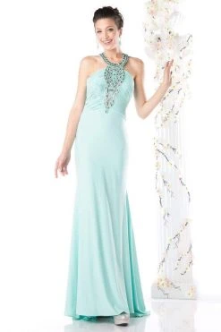 Cinderella Divine - J727 Beaded Halter Sateen Trumpet Dress 8 Cinderella Divine - J727 Beaded Halter Sateen Trumpet Dress