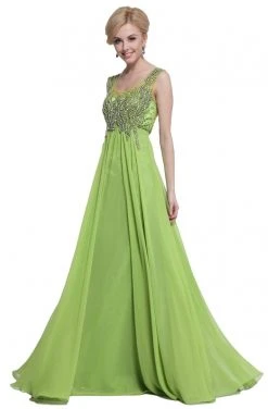 Formal Gowns Cinderella Divine - J733 Beaded Scoop Neck Chiffon A-line Dress