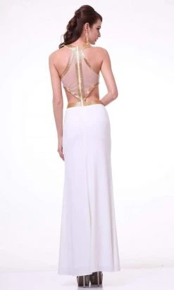 Formal Gowns Cinderella Divine - J735 Sheer Beaded Halter Midriff Cutout Dress