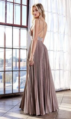 Cinderella Divine - J9459 Pleated Metallic Glitter A-Line Gown