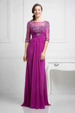 Cinderella Divine - JC4206 Beaded Lace Bateau Chiffon Dress