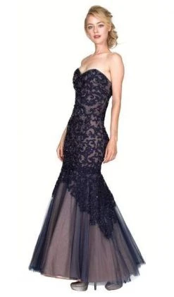 Cinderella Divine - KC1701 Strapless Sweetheart Beaded Lace Mermaid Gown - 1 Pc Royal In Size 8 Available