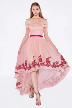 Cinderella Divine - KC1770 Off-Shoulder A-Line High Low Dress