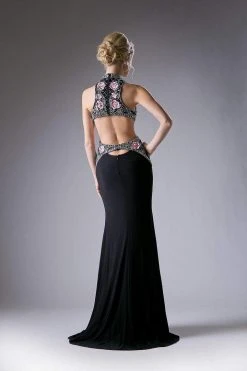 Formal Gowns Cinderella Divine - KC1799 Floral Applique Beaded Jersey Evening Gown