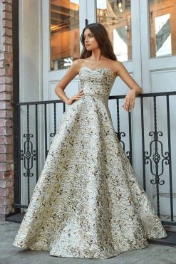 Cinderella Divine - KC19064 Strapless Brocade Sweetheart Ballgown Formal Gowns 14 Cinderella Divine - KC19064 Strapless Brocade Sweetheart Ballgown Formal Gowns