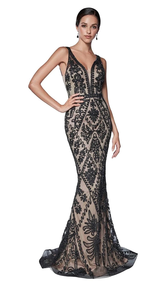 Cinderella Divine - KC19067 Sleeveless Deep V Neck Embellished Gown 5 Cinderella Divine - KC19067 Sleeveless Deep V Neck Embellished Gown