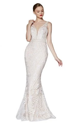 Cinderella Divine - KC19067 Sleeveless Deep V Neck Embellished Gown