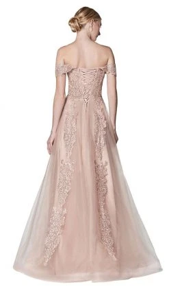 Formal Gowns Cinderella Divine - KC19070 Off Shoulder Embelished Lace Lace Up Back Tulle Gown - 1 Pc Dusty Rose In Size 6 Available