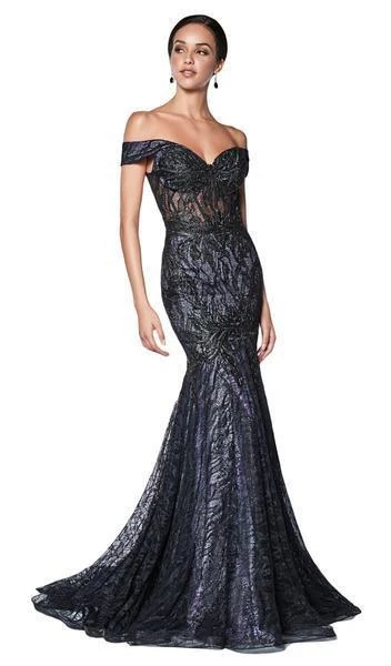 Formal Gowns Cinderella Divine - KC874 Beaded Lace Off-Shoulder Trumpet Silhouette Evening Gown - 1 Pc Black-Lilac In Size 8 Available 3 Formal Gowns Cinderella Divine - KC874 Beaded Lace Off-Shoulder Trumpet Silhouette Evening Gown - 1 Pc Black-Lilac In Size 8 Available