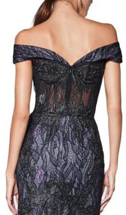 Formal Gowns Cinderella Divine - KC874 Beaded Lace Off-Shoulder Trumpet Silhouette Evening Gown - 1 Pc Black-Lilac In Size 8 Available 9 Formal Gowns Cinderella Divine - KC874 Beaded Lace Off-Shoulder Trumpet Silhouette Evening Gown - 1 Pc Black-Lilac In Size 8 Available