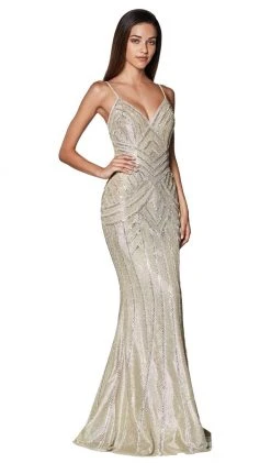 Cinderella Divine - KC875 Beaded Plunging V-neck Trumpet Dress