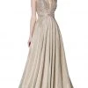 Cinderella Divine - KC879 Ornate Metallic Banded Glitter A-Line Gown 1 Cinderella Divine - KC879 Ornate Metallic Banded Glitter A-Line Gown