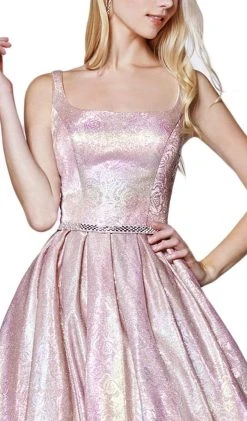 Cinderella Divine - KC880 Floral Square Pleated Ballgown Formal Gowns