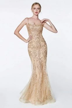 Formal Gowns Cinderella Divine - KC885 Sleeveless Sparkly Beaded Lace Mermaid Gown
