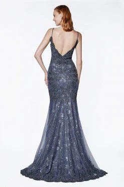 Cinderella Divine - KC887 Beaded Lace V-neck Mermaid Dress