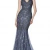 Cinderella Divine - KC887 Beaded Lace V-neck Mermaid Dress