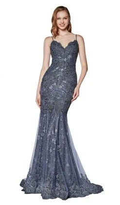 Cinderella Divine - KC887 Beaded Lace V-neck Mermaid Dress
