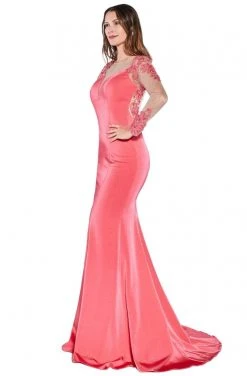 Cinderella Divine - KD038 Embroidered Long Sleeve Trumpet Dress 7 Cinderella Divine - KD038 Embroidered Long Sleeve Trumpet Dress