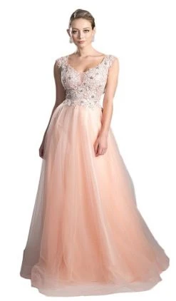 Cinderella Divine KV1015 Embellished Scoop Neck A-line Dress