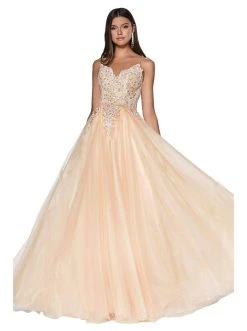 Cinderella Divine - KV1037 Adorned Lace Bodice Tulle Gown Formal Gowns 12 Cinderella Divine - KV1037 Adorned Lace Bodice Tulle Gown Formal Gowns
