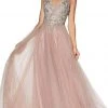 Cinderella Divine - KV1041 Plunging Bejeweled Bodice Tulle Gown Formal Gowns