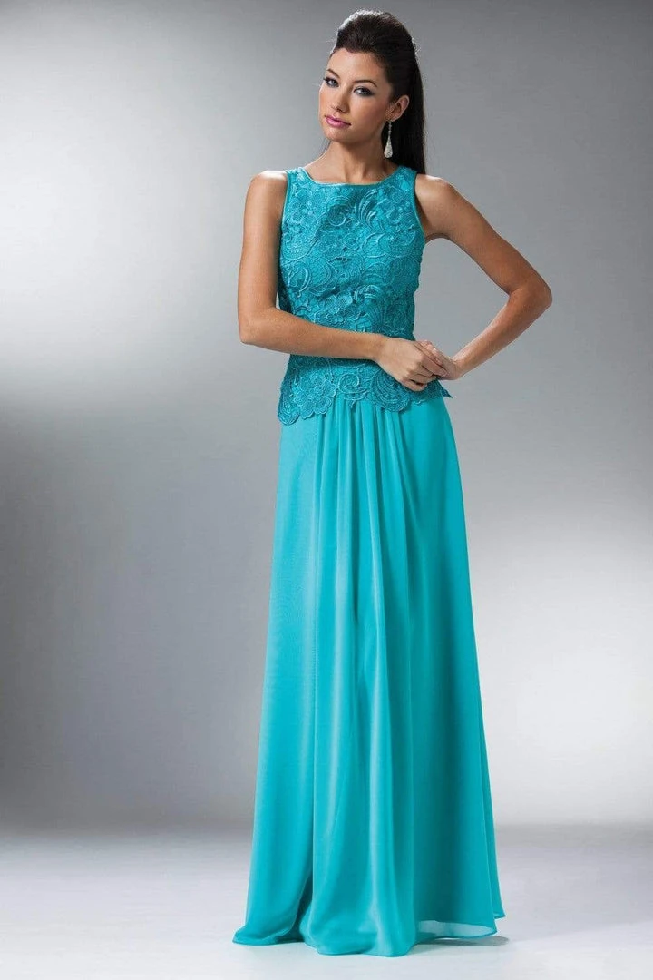 Cinderella Divine - Lace Bateau Neck Chiffon A-line Dress 3 Cinderella Divine - Lace Bateau Neck Chiffon A-line Dress