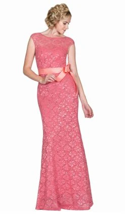 Formal Gowns Cinderella Divine - Lace Cap Sleeve Illusion Bateau Sheath Dress